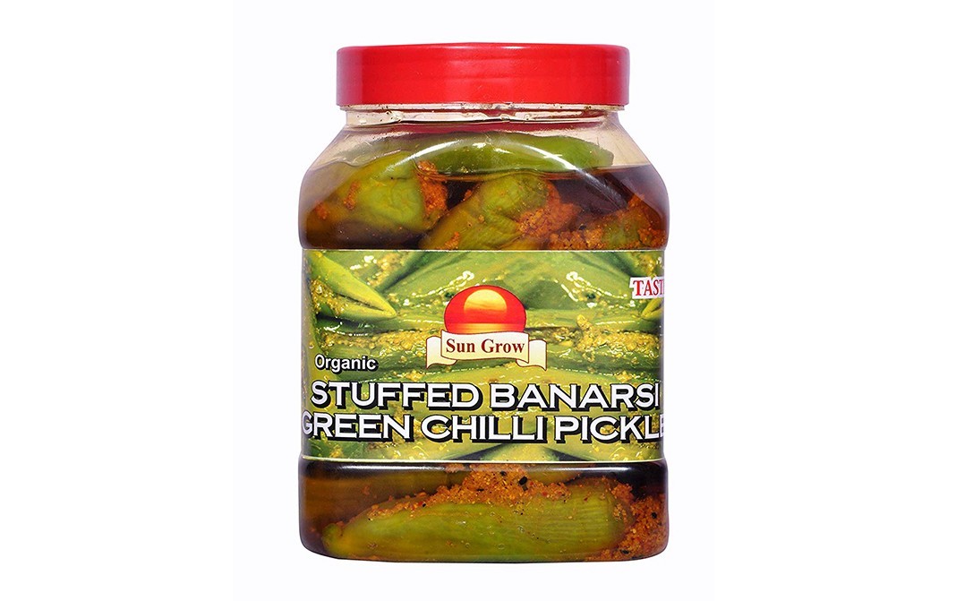 Sun Grow Organic Stuffed Banarsi Green Chilli Pickle   Plastic Jar  1 kilogram